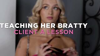 hey bratty teen, milf masseuse teaches pussy licking lesson?