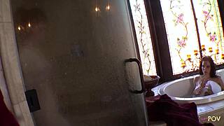 Two Busty Babes Dildo Fuck In Bathtub Over Shower