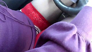 Slutty Blonde Milf Flashes Hairy Pussy from Stocking Car