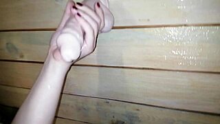 stepmom jerks dick with feet deepthroats dildo foot fetish homemade
