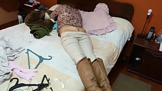 stepson strokes to my panty flash then begs pussy entry