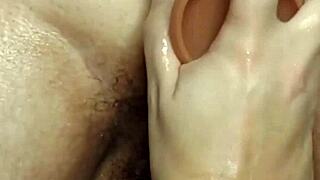 fat hairy milf's ass stretched by anal fisting and deep dildo pounds