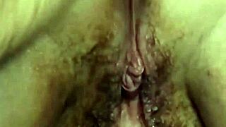 fat hairy milf's ass stretched by anal fisting and deep dildo pounds