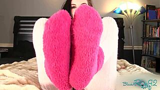 Teasing Housewife Wiggles Toes In Fuzzy Socks For Your Jerk Off