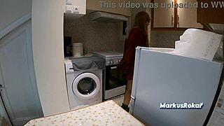 Stepmom's Kitchen Taboo: No Sex but Fat Ass Cumshot from Step-Son Jerk-Off