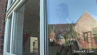 hey check out unfaithful english milf lady sonia flashing her huge tits...