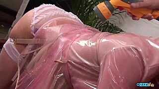 blonde milf in stockings bends over in garage as big cock smashes her wet cunt