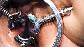 lady soniac wild milf fists speculum orgasm close up big tits vagina play