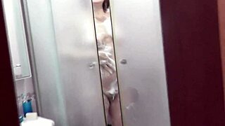 Mature Frina showers big tits wet pussy, bring towel roommate?