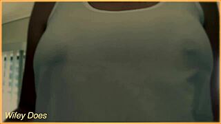 hey check my wife showing off those amazing tits thru her wet braless singlet