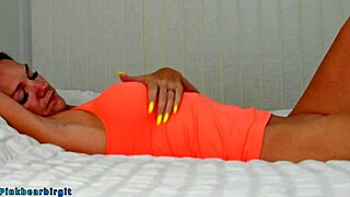 cute blonde milf gropes big tits uses vibrator on shaved pussy