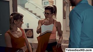 Horny Stepmommy Joins Threesome with Skinny Teen and Man