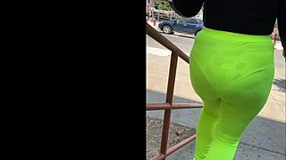 Wife Flashes See-Thru Yellow Spandex Panties in Leggings