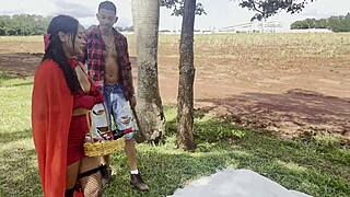 naughty little red riding hood latina teen fucked rough by muscular woodsman bbc outdoors