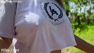 Wifey flashes huge tits braless everywhere!