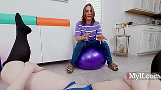 flexible stepmom twists yoga poses for boyfriend's cuckold threesome fuck