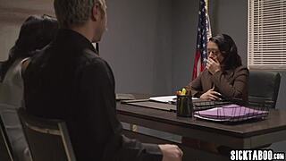 Horny ebony babe takes big black cock in rough threesome pounding with huge dick guy