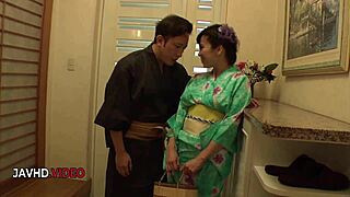 Japanese cosplay housewife Harua Narimiya sucks passionately hardcore