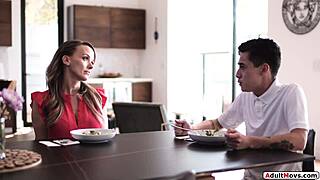 stepmom milf licks petite young stepson pussy to teach manners big cock titty fuck taboo