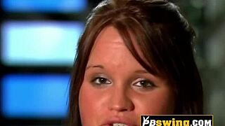 Brunette rides cocks in swinger orgy frenzy!