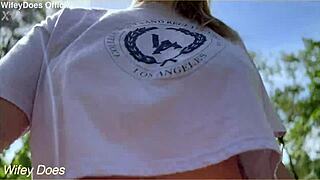 Wifey flashes huge tits braless everywhere!