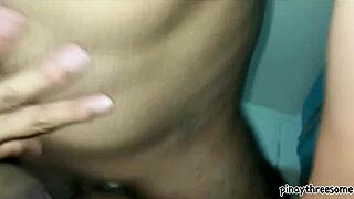 hubby films cheating wife screaming on boyfriend's cock in dorm bed closeup.