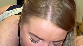 stepmom gets so happy deepthroating stepson's huge cock like a pro.