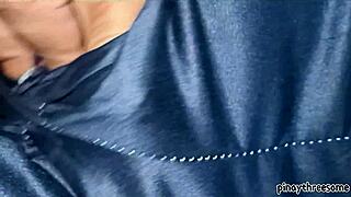 hubby films cheating wife screaming on boyfriend's cock in dorm bed closeup.