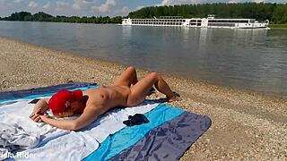 Ariela Rider flashes shaved pussy publicly on Danube bank