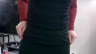 Mature milf strips slowly in sexy lingerie stockings and nylon panties exposing small tits