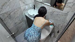 Big-Assed Milf Stepmom Caught Bathroom Surprise By Horny Stepson Gaze