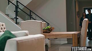 horny husband pounds tiny teen babysitter right in front of wife!