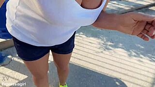 Cheating Stepmom Swallows Stepson's Load After Bus Stop Mouth Fuck