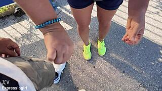 Cheating Stepmom Swallows Stepson's Load After Bus Stop Mouth Fuck