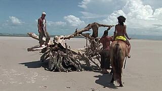 Hairy Latina Pussy Craves MMF Outdoor Threesome Double Cock