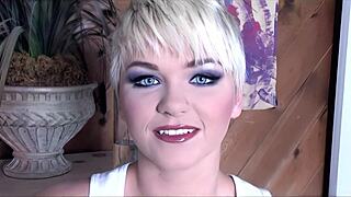 blonde milf in fishnets and heels teases huge cock with deepthroat and doggystyle gaping