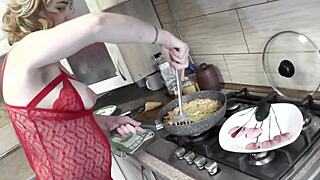 today i'm cooking naked in see-through peignoir big ass pussy tits all out no bra