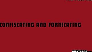 Naughty big ass brunette babe dives into classroom threesome with lesbian finger fucking