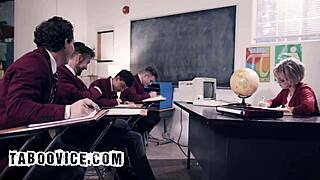 Big Tits Teacher Gangbanged Hard in Classroom Chaos