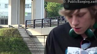 Blonde Teen Gulps Cum Street