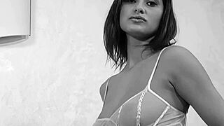 Brunette 18-Year-Old Slut Gapes for Two Monster Cocks in Heels and Fishnets