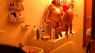 chubby couple fucks big natural tits girlfriend in shower sex