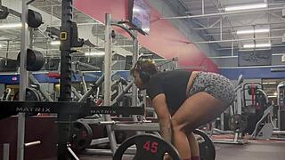 muscle mommy bobbi jo flexes ebony tattoos outdoors pov