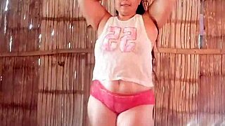 the horny latina milf sways her big ass in lingerie before lesbian play