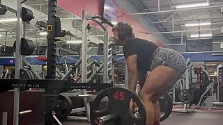 muscle mommy bobbi jo flexes ebony tattoos outdoors pov