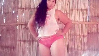 the horny latina milf sways her big ass in lingerie before lesbian play