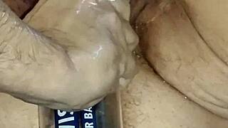 Fat milf's nasty hairy pussy fisted to squirting mess