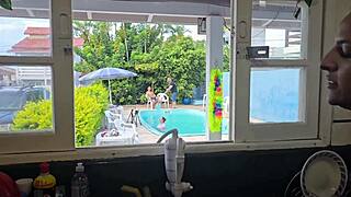 i gave it up to hubby's friends right in kitchen while he scrubbed that pool clean!