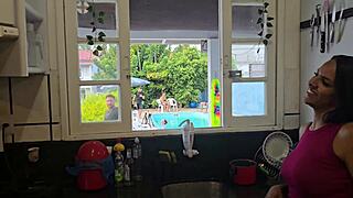 i gave it up to hubby's friends right in kitchen while he scrubbed that pool clean!