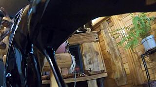 She smokes teases deepthroats then takes cum on fur coat and hat